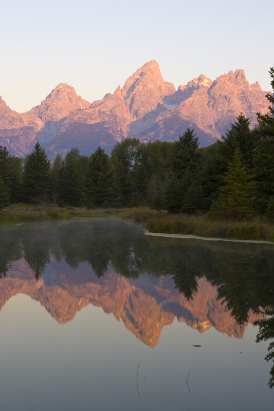 Teton Range Reflected In Beaver Pond At Sunrise